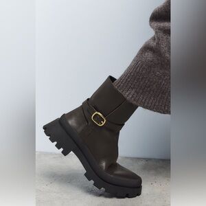Zara Brown chunky lug sole military boots